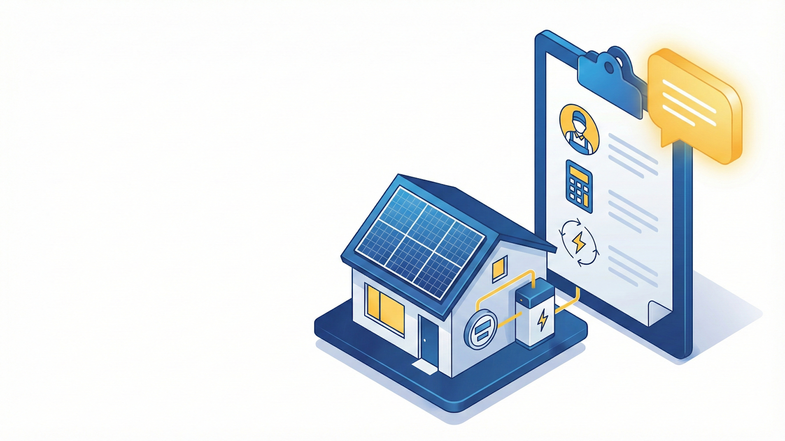 Illustration of a home solar system and an installer checklist