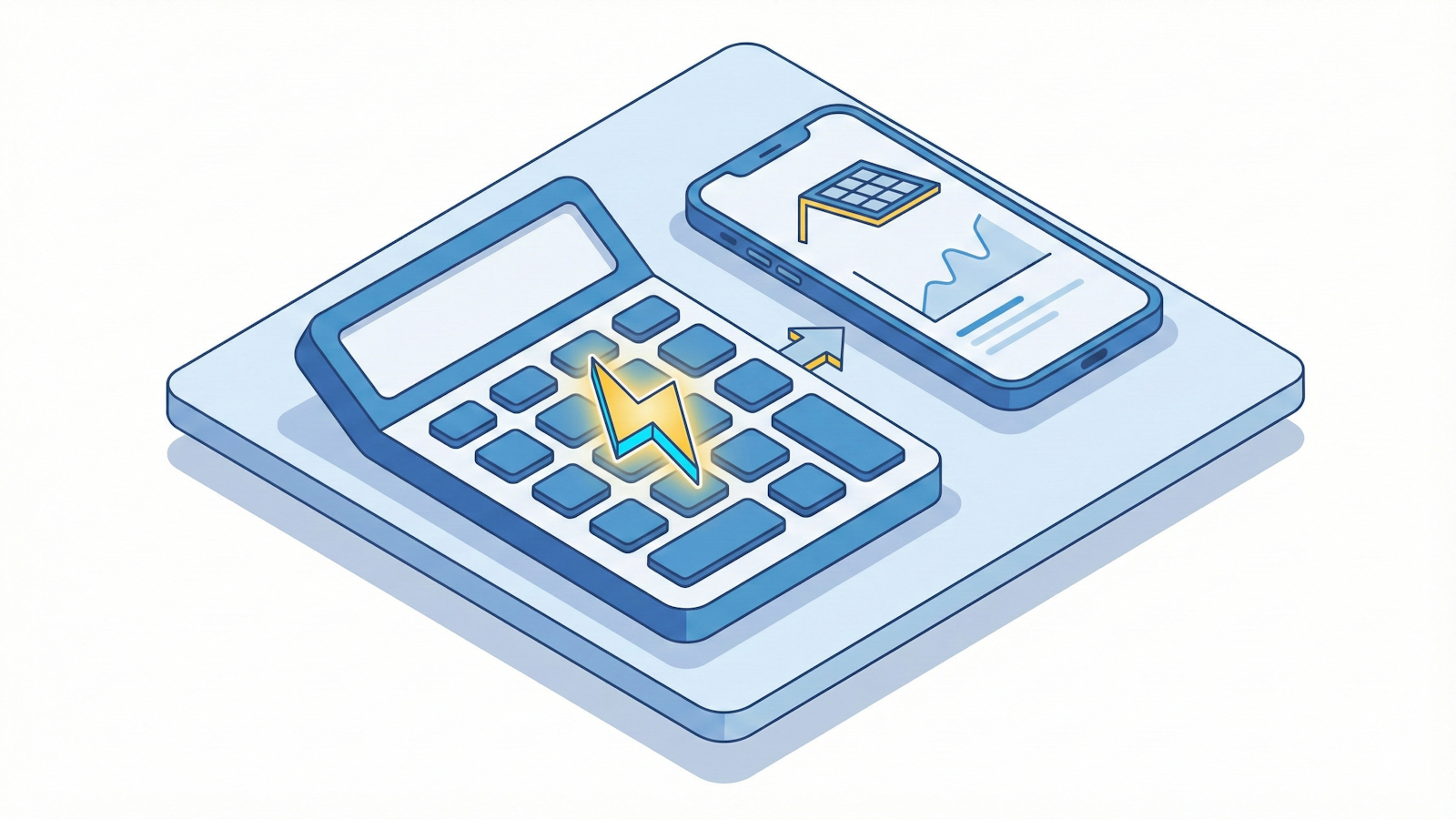 Illustration of a calculator and phone representing solar estimate results