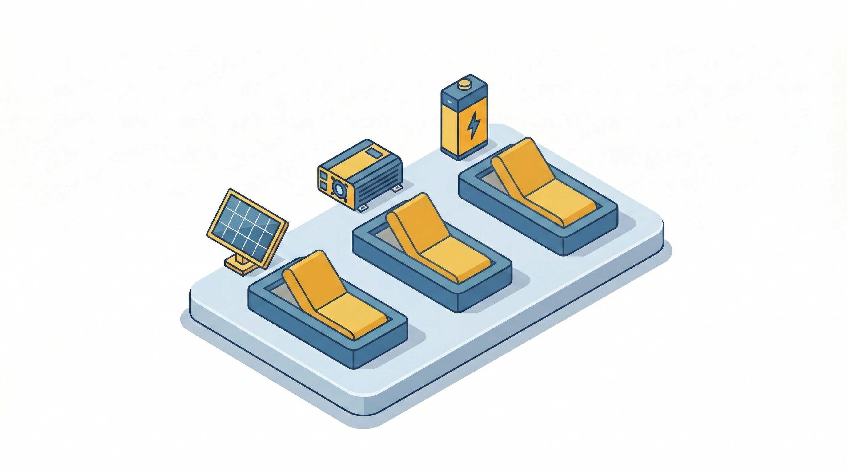 Illustration of simple toggles representing key solar system decisions