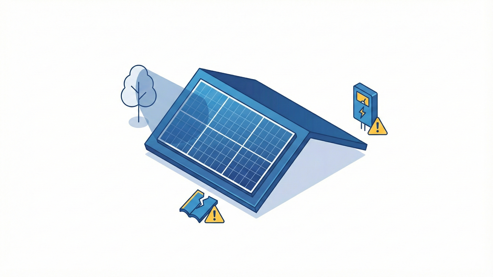 Illustration of a roof with warning markers for common installation complications