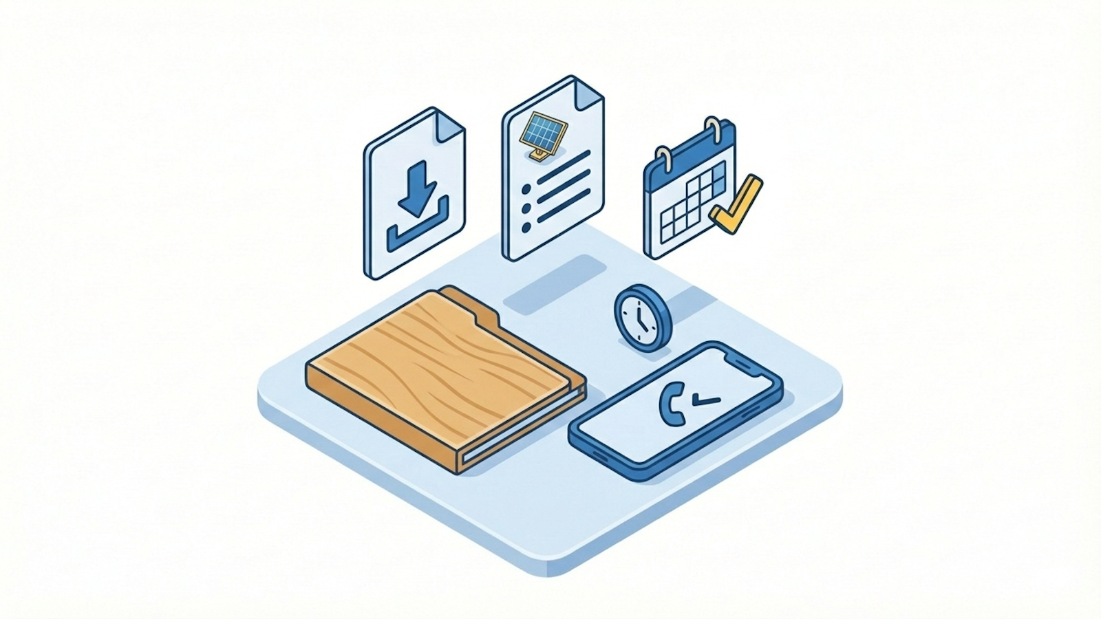 Illustration of a folder and checklist representing what to do after the call